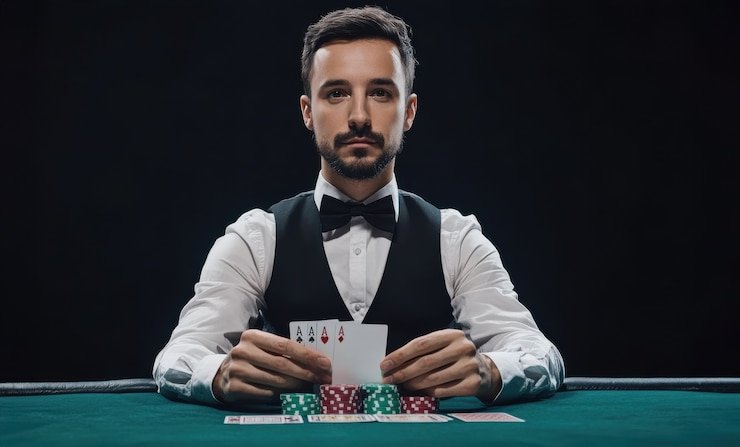 Studio live-dealer Asia Gaming dengan multiple kamera dan dealer profesional